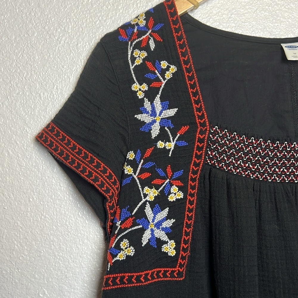 Old Navy Black Casual Gauze Sundress Embroidered Detail  Medium - Picture 8 of 8